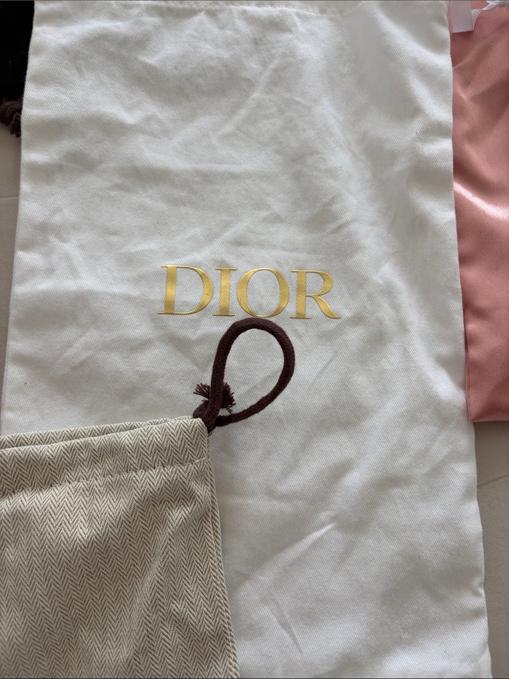 Hermes Assorted Logo Drawstring Dust Bags in Beige, Black, White, Pink - Picture 9 of 10